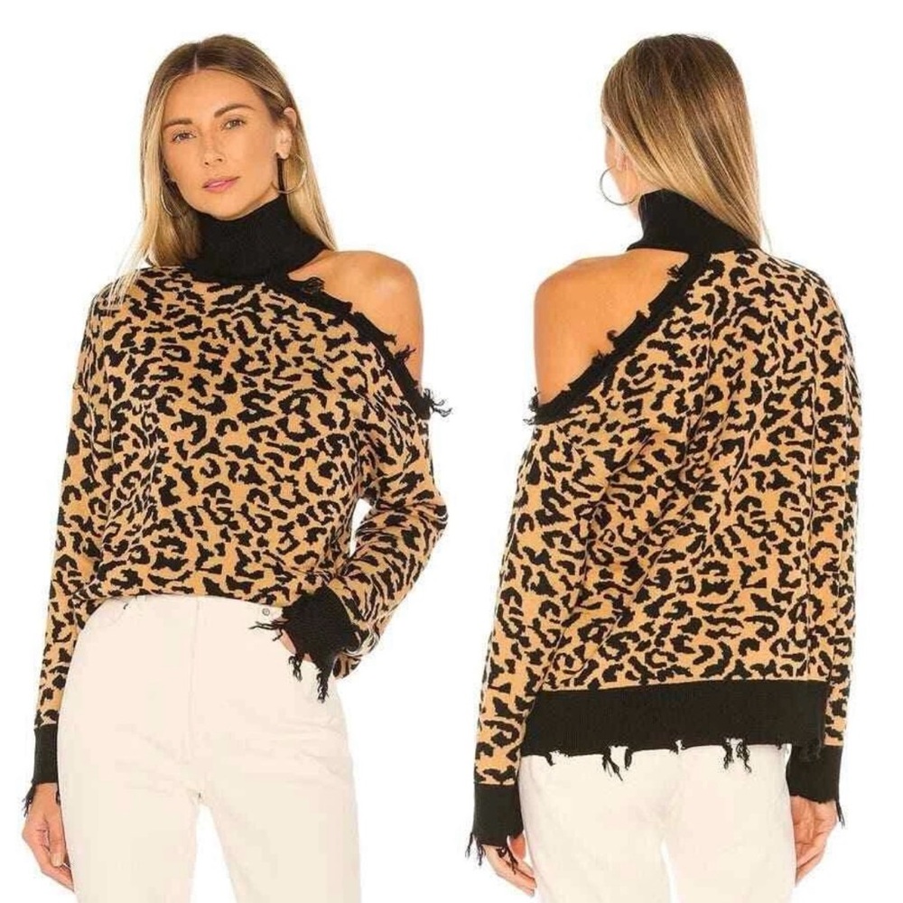 Lovers + Friends Leopard Arlington Distressed Turtleneck Sweater Sz S Sold Out